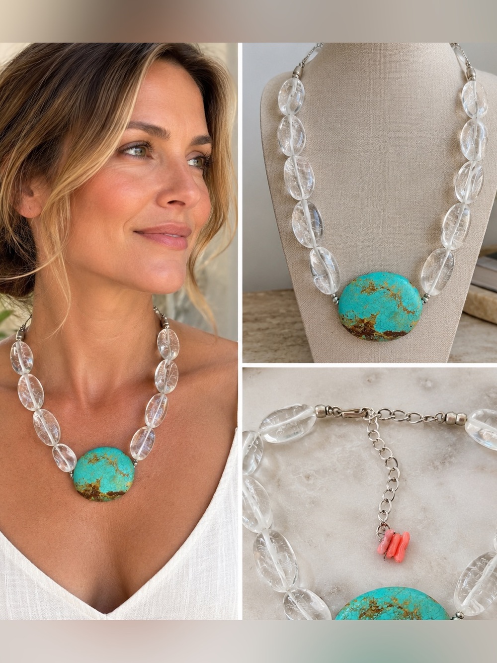 Turquoise Statement Necklace with Clear Beads
